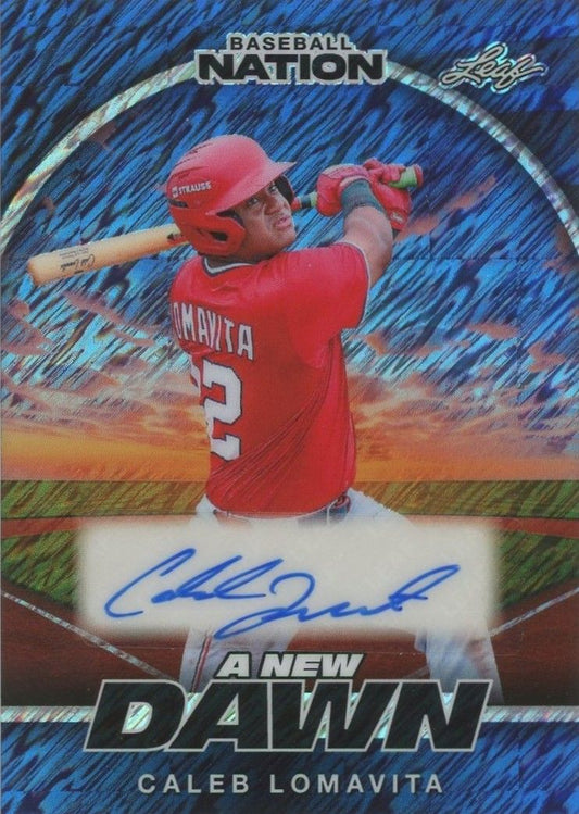 Caleb Lomavita 2025 Leaf Nation Baseball New Dawn Auto Blue Shimmer #6/7 #NA-CL1