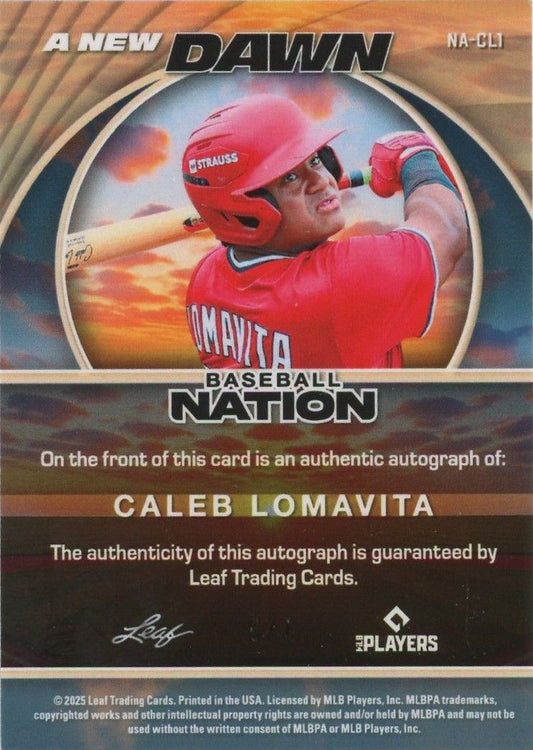 Caleb Lomavita 2025 Leaf Nation Baseball New Dawn Auto Blue Shimmer #6/7 #NA-CL1