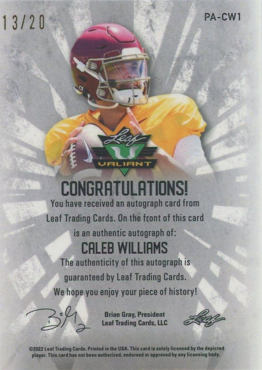 Caleb Williams 2022 Leaf Valiant Auto #13/20 BA-CW1