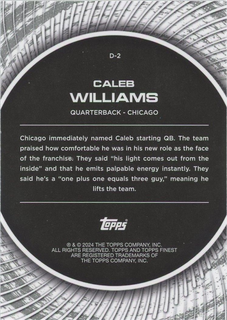 Caleb Williams 2024 Topps Finest Checkerboard Finest Debuts #D-2 Chicago Bears