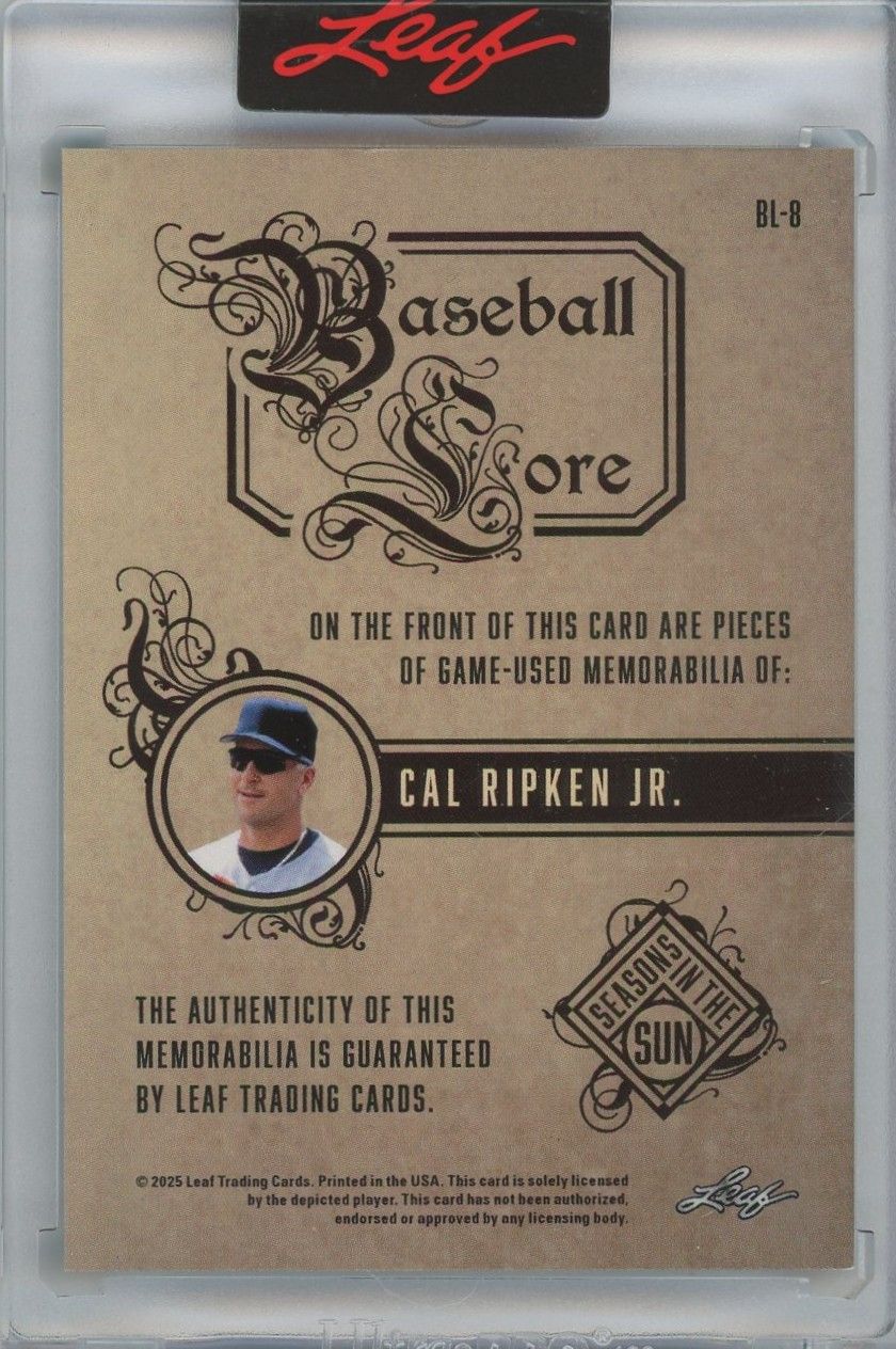 Cal Ripken Jr 2025 Leaf Seasons In The Sun Baseball Lore #2/2 BL-8 Baltimore Orioles