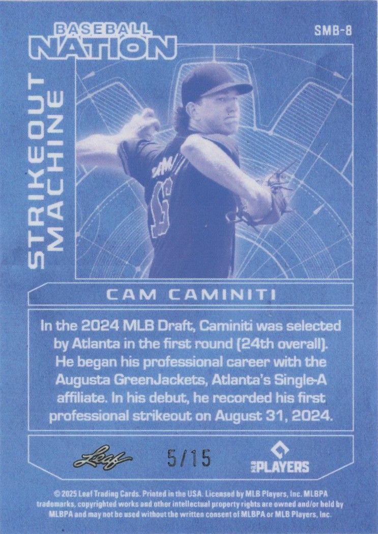 Cam Caminiti 2025 Leaf Baseball Nation Silver Wave Strikeout Machine #15/15 #SMB-8