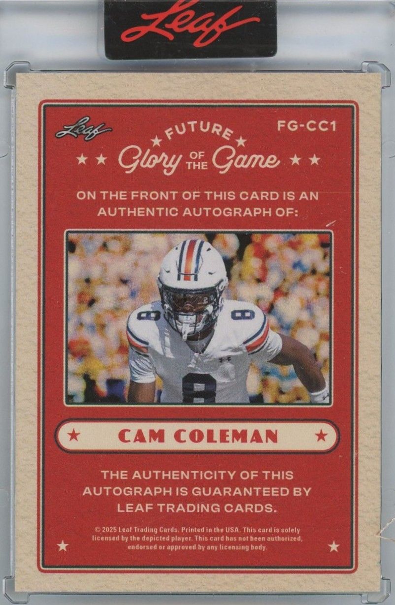 2025 Leaf Future Glory of the Game Cam Coleman Future Auto #62/99 #FG-CC1
