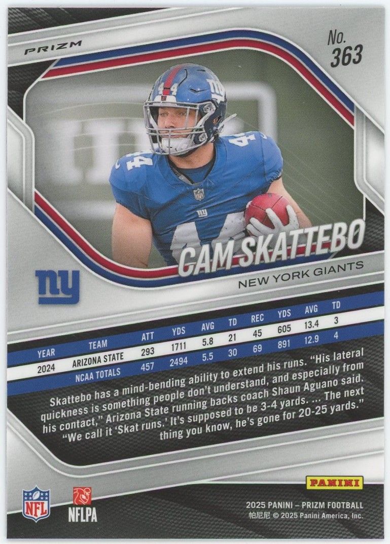 2025 Panini Prizm Football Cam Skattebo Pink RC #363