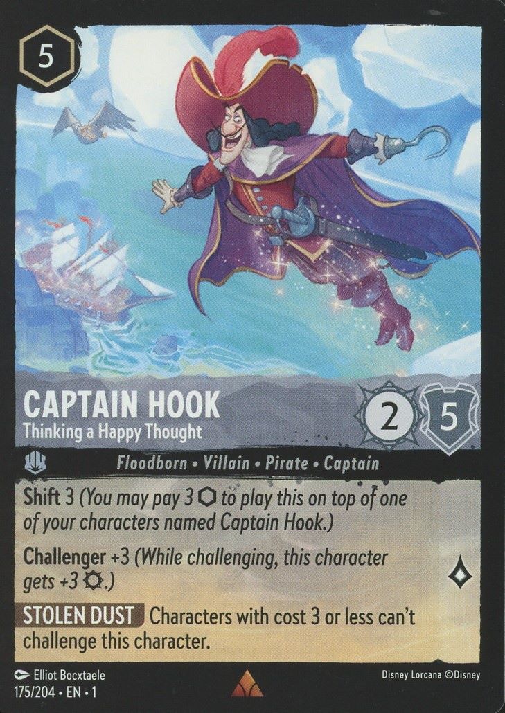 Disney Lorcana: The First Chapter Captain Hook Thinking Happy Thought Rare #175