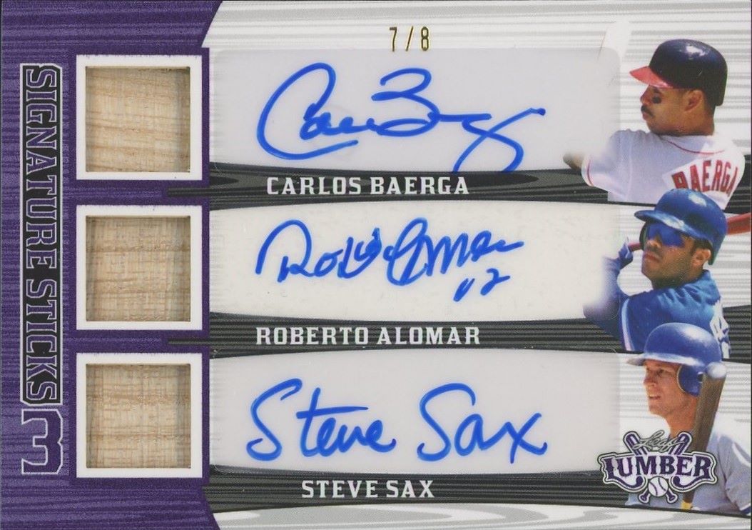 2024 Leaf Lumber Baerga/Alomar/Sax Signature Sticks Purple Auto #7/8 #SS3-1