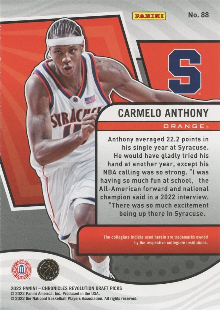 2022-23 Chronicles Carmelo Anthony Draft Picks Revolution #88