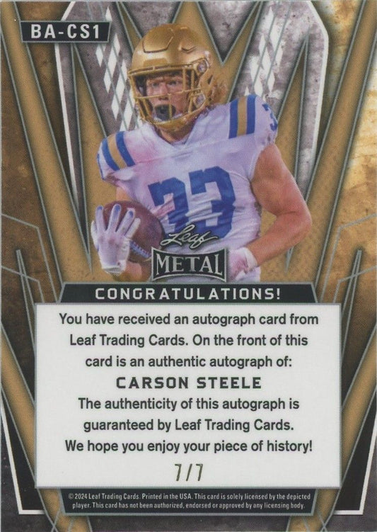 Carson Steele 2024 Leaf Metal Pink XRC Auto #7/7 #BA-CS1 Chiefs