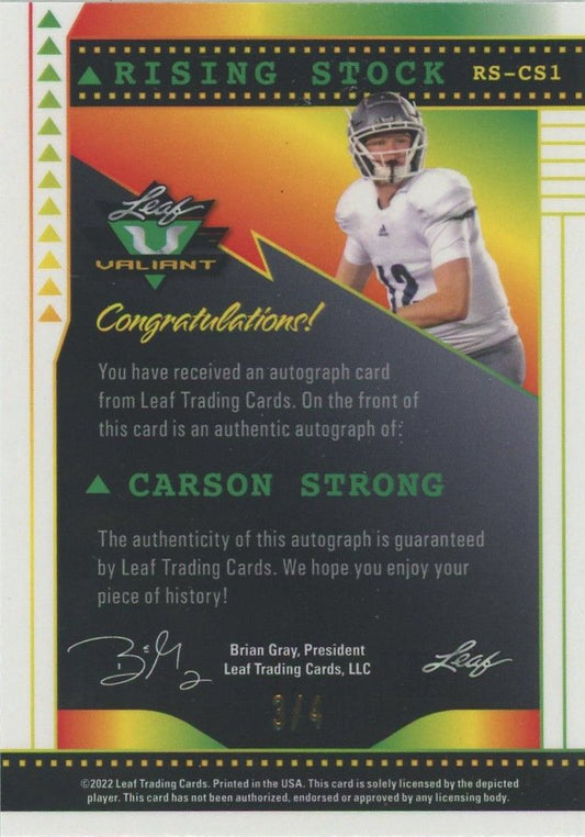 Carson Strong 2022 Leaf Valiant Rising Stock Auto #3/4 #RS-CS1