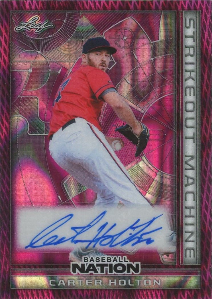 Carter Holton 2025 Leaf Baseball Nation Strikeout Machine Pink Wave Auto #5/6 #SMA-CH1