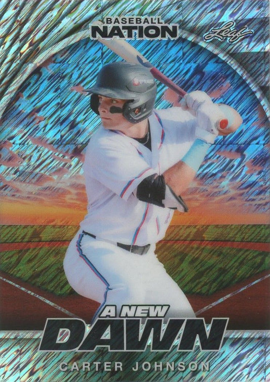 Carter Johnson 2025 Leaf Baseball Nation A New Dawn Silver Shimmer #11/15 #NB-26