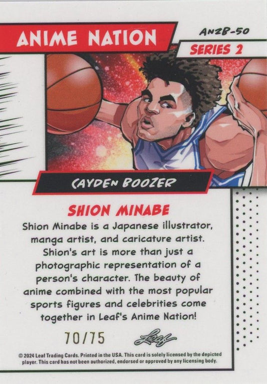 Cayden Boozer 2025 Leaf Anime Nation #70/75 Blue RC #AN2B-50