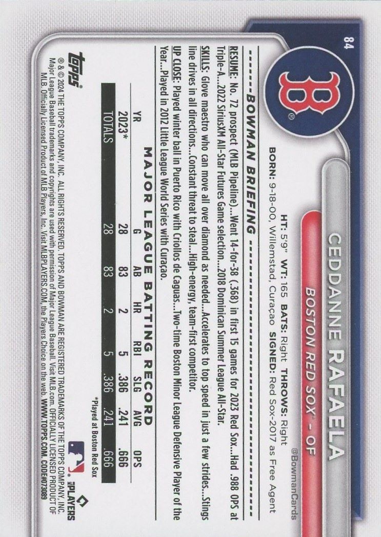 2024 Bowman Ceddanne Rafaela Rookie #84 Boston Red Sox