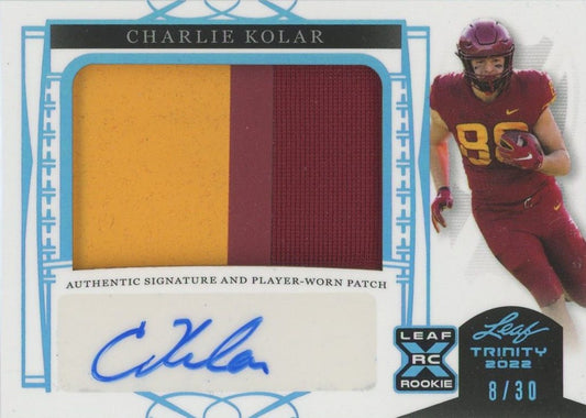 Charlie Kolar 2022 Leaf Trinity XRC Rookie Sky Blue Patch Auto #8/30 #PA-CK2