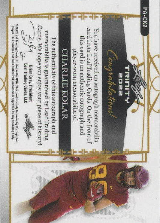 Charlie Kolar 2022 Leaf Trinity XRC Rookie Sky Blue Patch Auto #8/30 #PA-CK2