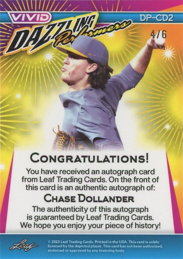 Chase Dollander 2023 Leaf Vivid Dazzling Performanc Cracked Ice #4/6 #DP-CD2