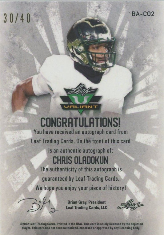 Chris Oladokun 2022 Leaf Valiant Green #30/40 #BA-CO2