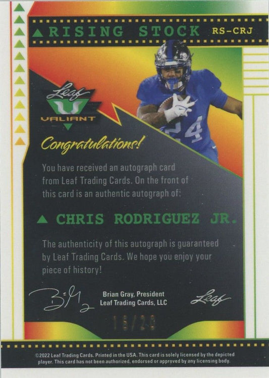 Chris Rodriguez 2022 Leaf Valiant Rising Stock Auto #16/20 #RS-CRJ