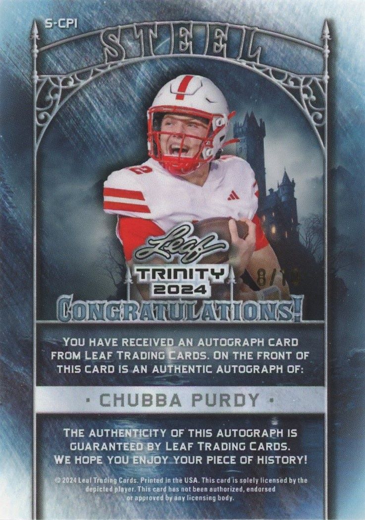 Chubba Purdy 2024 Leaf Trinity Steel Valadium Crystal Silver Auto #8/10 #S-CPI