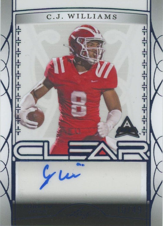 CJ Williams 2022 Leaf Trinity Clear Auto Navy Rookie RC #10/49 #CA-CJW