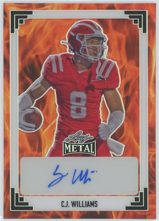 2024 Leaf Metal Football C.J. Williams Orange Auto #3/9 #91A-CJW
