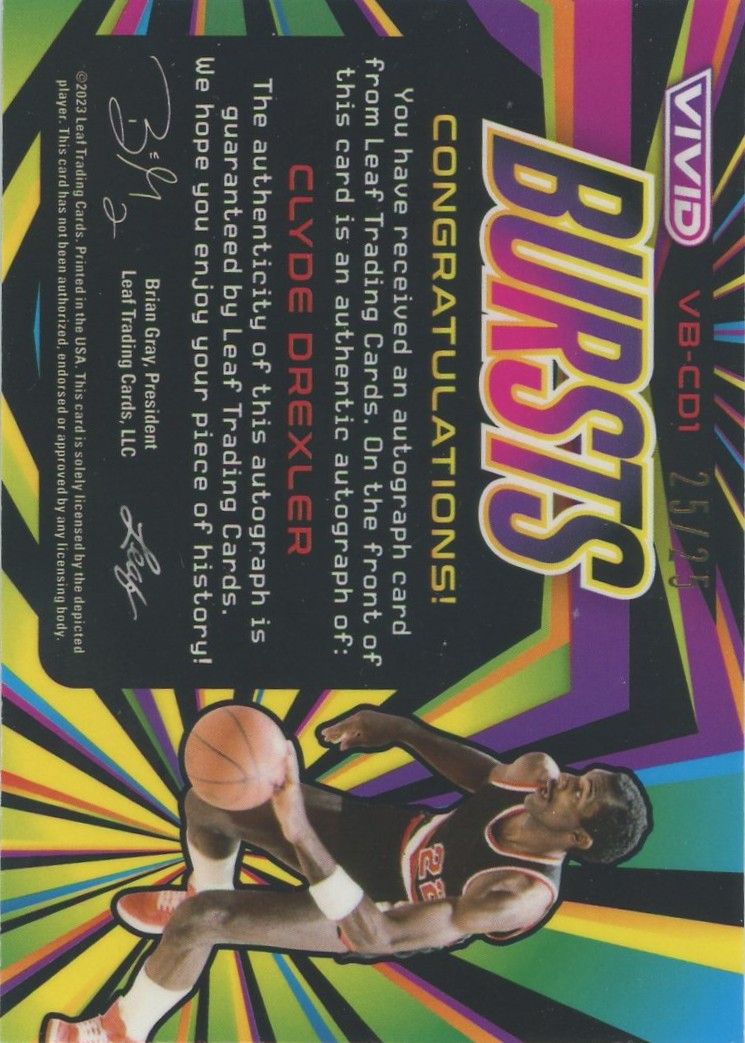 Clyde Drexler 2022-23 Leaf Vivid Bursts Auto #25/25 #VB-CD1