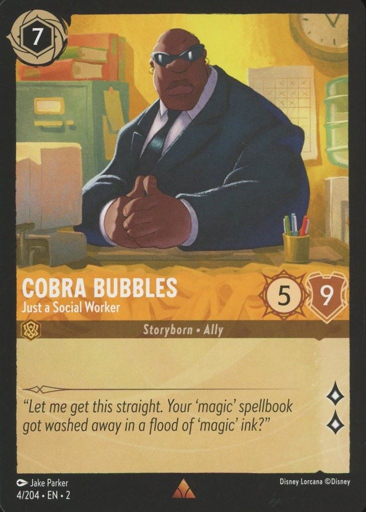 Disney Lorcana: Floodborn Cobra Bubbles Just a Social Worker Rare #4