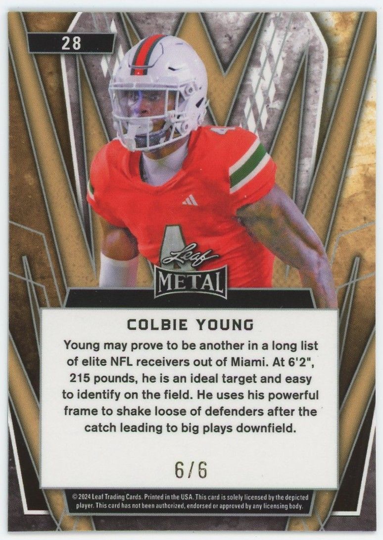 2024 Leaf Metal Football Colbie Young Purple Cracked Ice #6/6 #28
