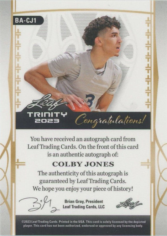 Colby Jones 2022-23 Leaf Trinity Silver Auto RC #48/49 #BA-CJ1
