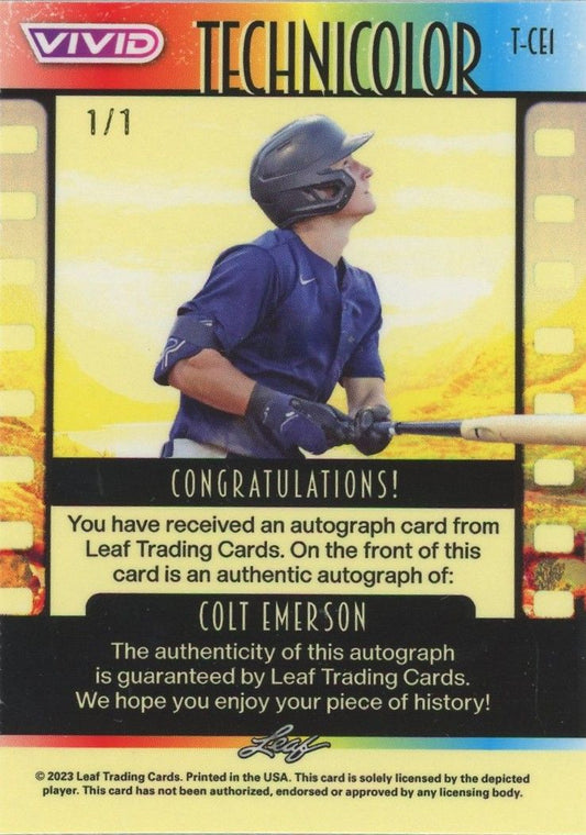 Colt Emerson 2023 Leaf Vivid Technicolor Purple Laser #1/1 #T-CE1