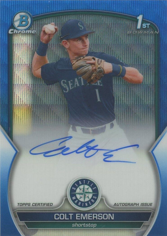 2023 Bowman Draft Chrome Colt Emerson 1st Blue Wave Refractor Auto #/150 #CDA-CE