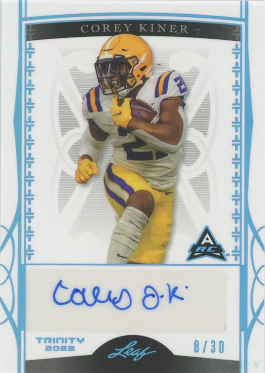 Corey Kiner 2022 Leaf Trinity RC Rookie Sky Blue Auto #8/30 #BA-CK1