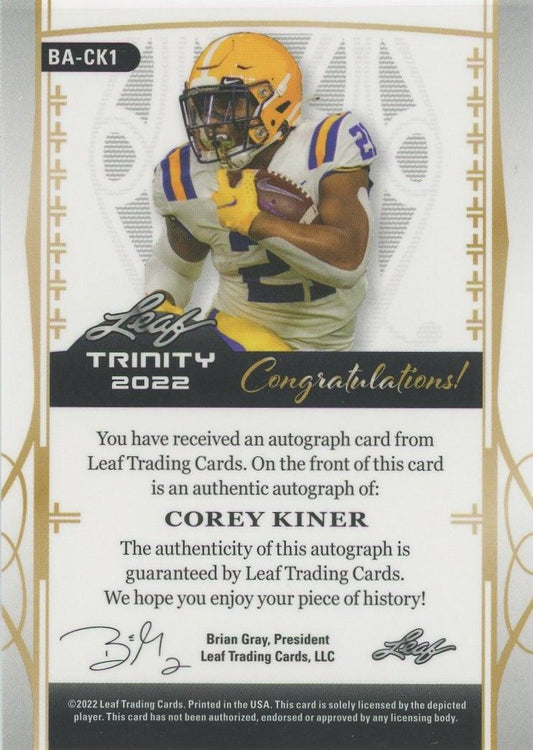 Corey Kiner 2022 Leaf Trinity RC Rookie Sky Blue Auto #8/30 #BA-CK1
