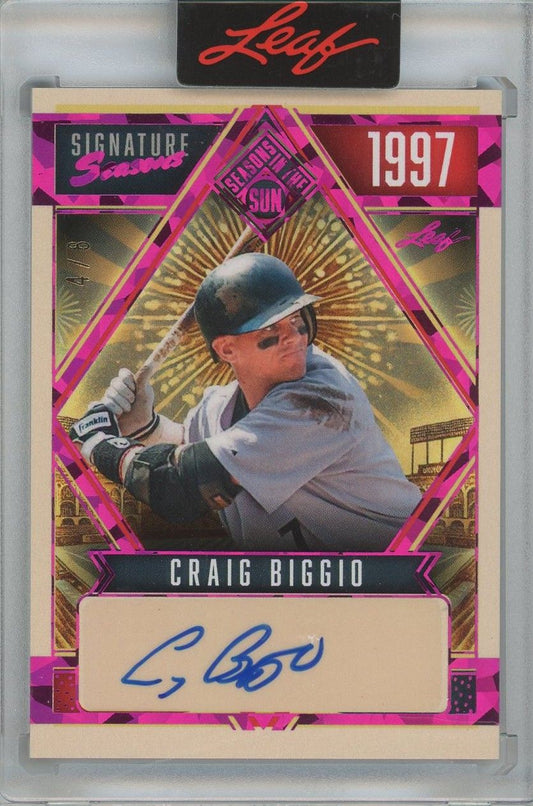 Craig Biggio 2025 Leaf Seasons in the Sun Signature Seasons Pink Auto #4/8 #SSE-CB1