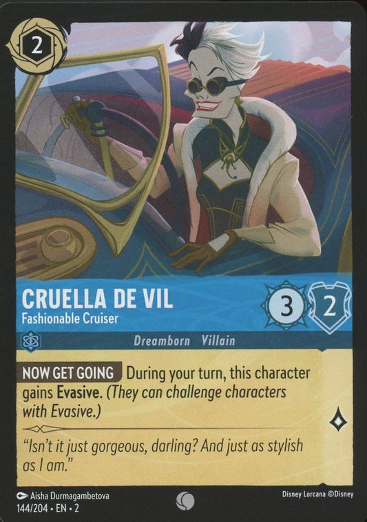 Disney Lorcana: Rise of Floodborn Cruella De Vil Fashionable Cruiser #144 Common