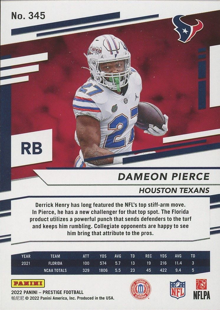 2022 Panini Prestige Dameon Pierce Rookie #345