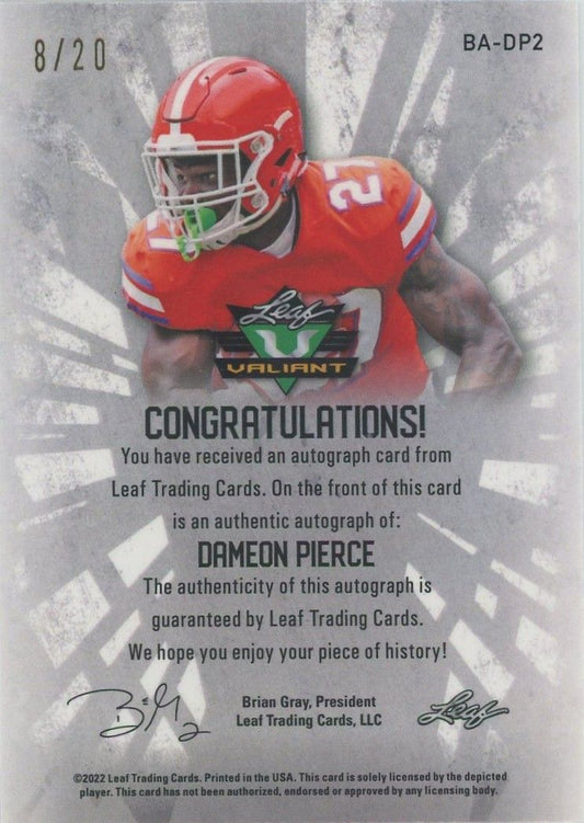Dameon Pierce 2022 Leaf Valiant Black Auto RC #8/20 #BA-DP2