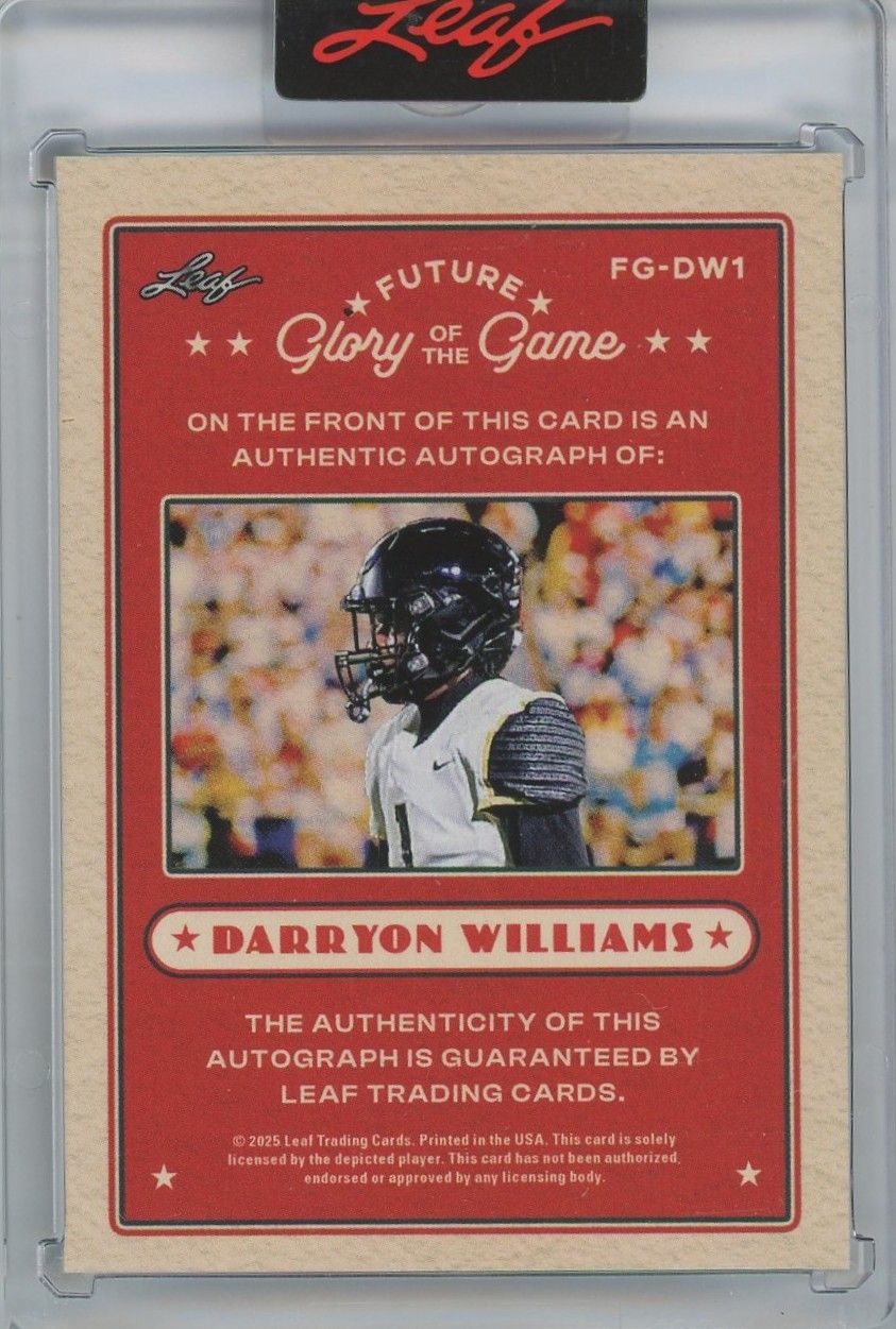 2025 Leaf Glory Of The Game Future Darryon Williams Auto #3/3 #FG-DW1