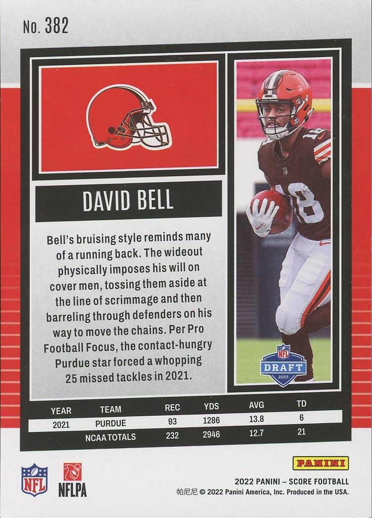 2022 Score David Bell Rookie #382