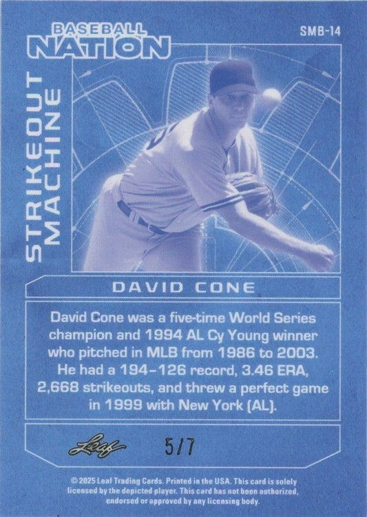David Cone 2025 Leaf Baseball Nation Strikeout Machine Purple sparkle #5/7 #SMB-14