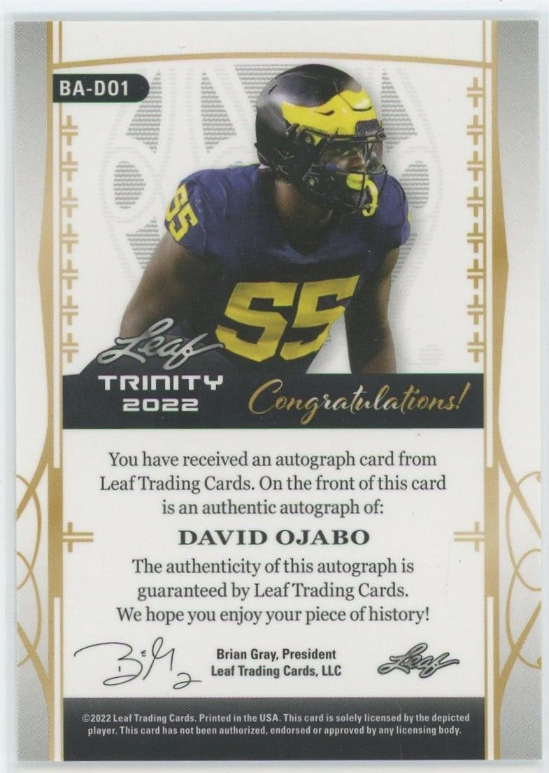 2022 Leaf Trinity Football David Ojabo XRC Auto #64/99 #BA-DO1