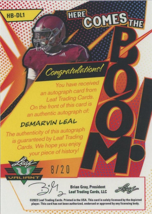 DeMarvin Leal 2022 Leaf Valiant Here Come the Boom Orange Rookie Auto #8/20 #HB-DL1