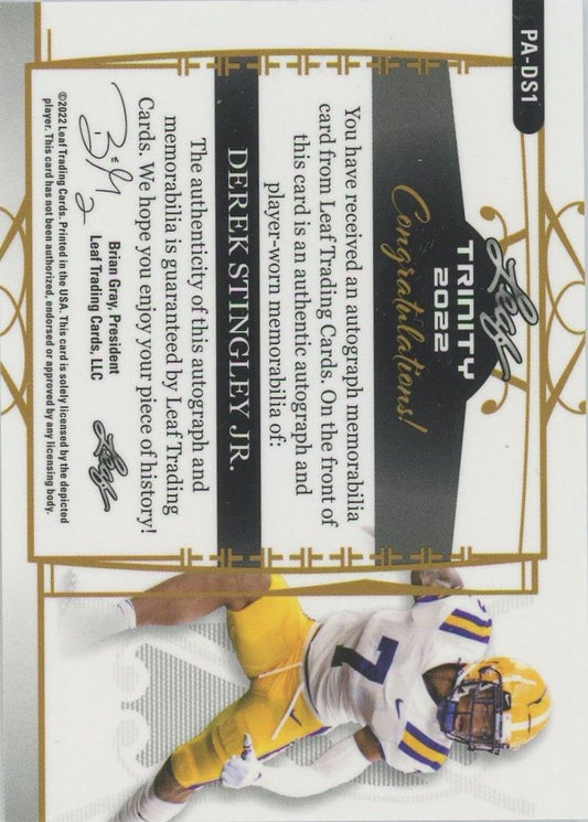 Derek Stingley Jr. 2022 Leaf Trinity Navy Rookie Patch Auto #35/49 #PA-DS1