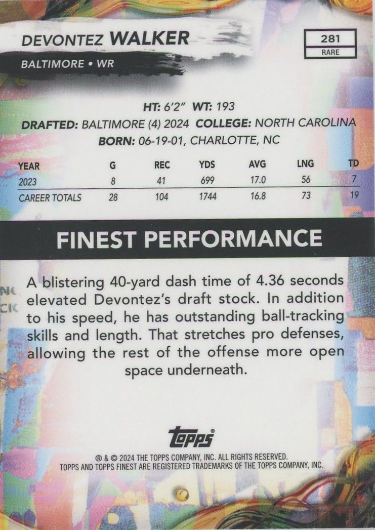 Devontez Walker 2024 Topps Finest Blue Rookie RC #34/150 #281