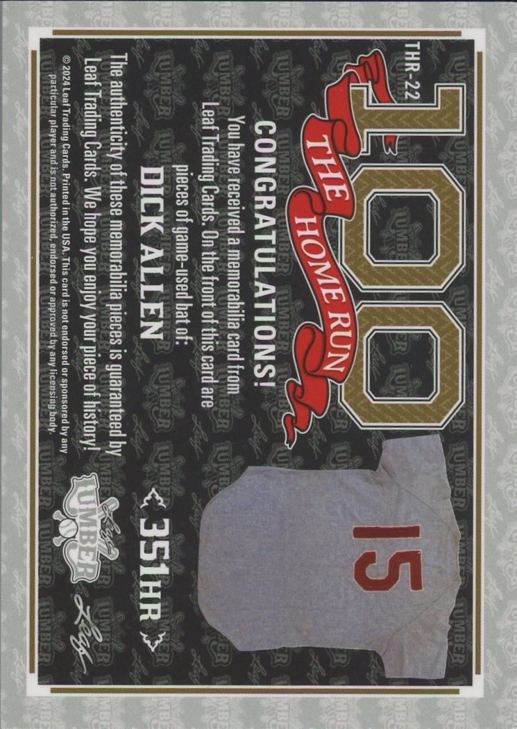 2024 Leaf Lumber Dick Allen The Home Run 100 Bat #1/2 #THR-22