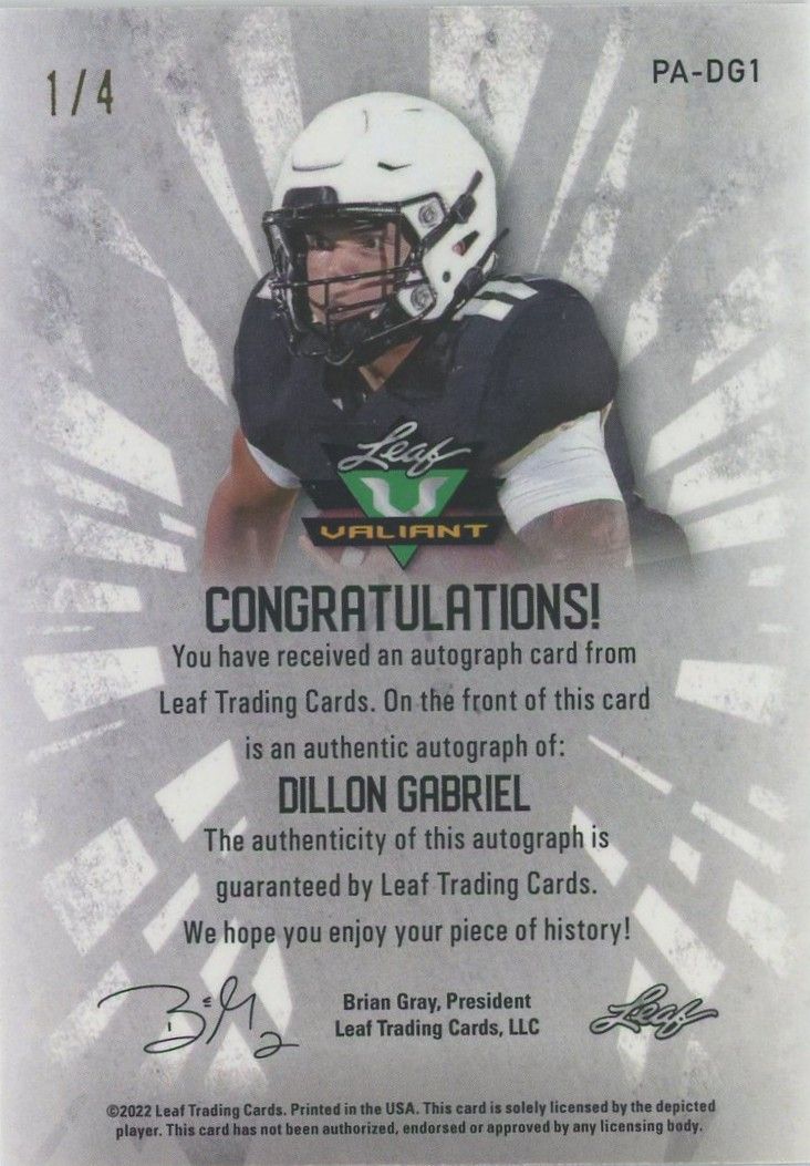 Dillon Gabriel 2022 Leaf Valiant Navy Blue Crystals Auto #1/4 #PA-DG1