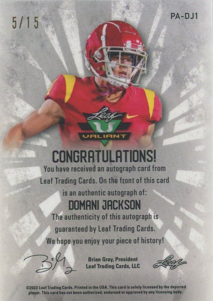 Domani Jackson 2022 Leaf Valiant Purple Auto #5/15 #PA-DJ1