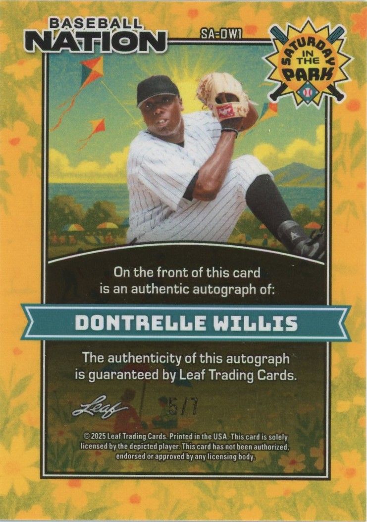 Dontrelle Willis 2025 Leaf Baseball Nation Saturday in the Park Auto Blue Wave #5/7