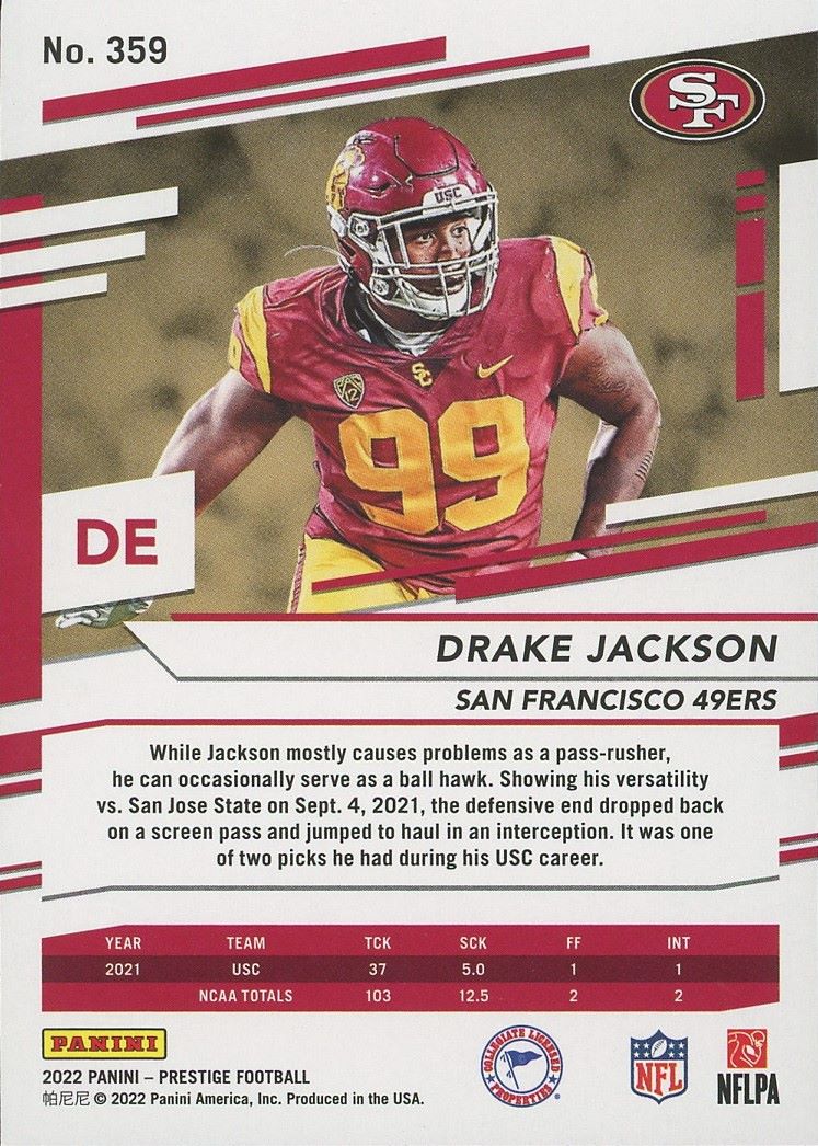 2022 Panini Prestige Drake Jackson Rookie RC #359