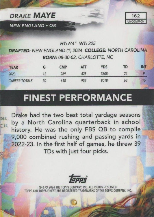 Drake Maye 2024 Topps Finest Football Rookie Card #162 Uncommon